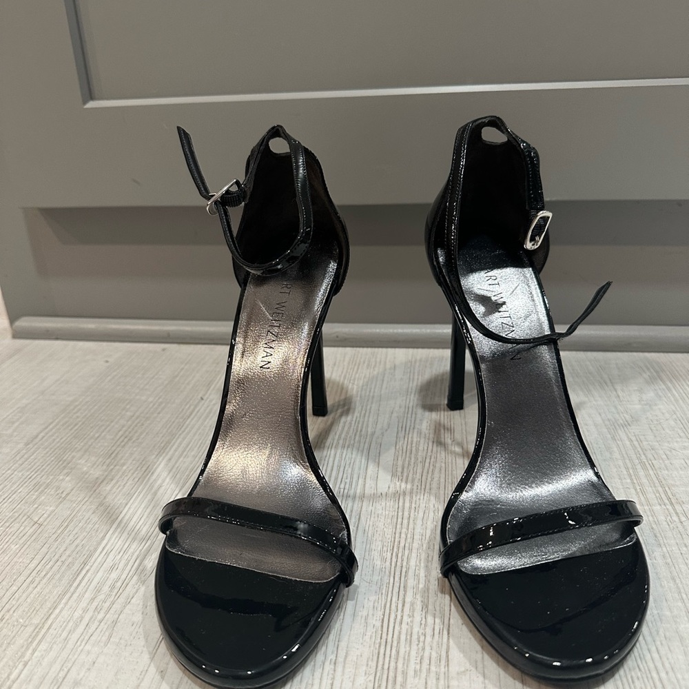 Stuart Weitzman Black Patent Strap Heels